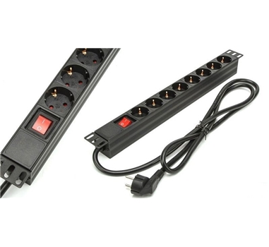 Phasak - Regleta Rack BNS 1518 19" 1U - 8 Tomas Schuko - Interruptor ON/OFF - Cable 1,5 m - 16A - Negra