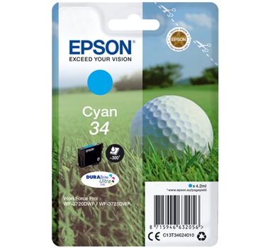 EPSON cartucho 34 cyan WF3720 WF3725 DURABrite Ultra ink 4.2ml