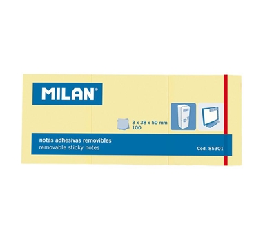 MILAN 3 BLOCS NOTAS ADHESIVAS 3X100 HOJAS 38X50MM AMARILLO - 10U.