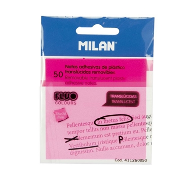 MILAN NOTAS ADHESIVAS 50 HOJAS 76X76MM TRANSLÚCIDAS ROSA FLUORESCENTE