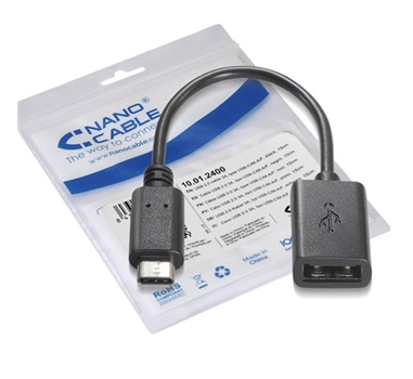 Nanocable - Cable USB 2.0 3A USB-C/M-A/F 15cm Negro OTG (On The Go)