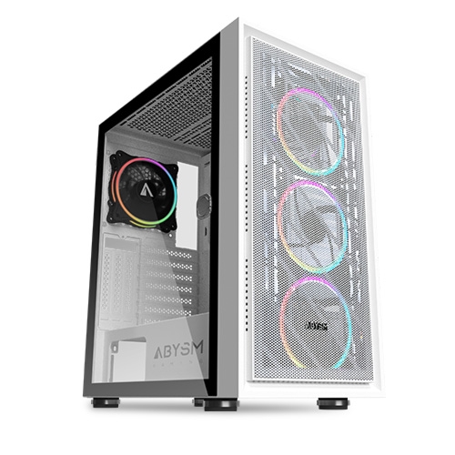 Abysm Gaming - Caja ATX Danube Kamp Blanca - 2 x USB 2.0 - 1 x USB 3.0 - 2 x 3.5" + 3 x 2.5" int - VGA hasta 35cm - 3 x 120 mm ARGB + 1 x 120 mm ARGB - 2 x 120 mm opcional - Antipolvo