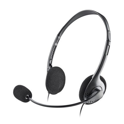NGS Auriculares con Cable para Portatil - Microfono Ajustable - Diadema Ajustable - Control de Volumen - Conexion de Audio de 3.5mm - Color Negro