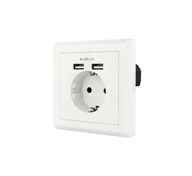 [117045] Nanocable - Base de enchufe de pared - Toma tipo Schuko - 2xUSB - Max. 2.4A - Blanca