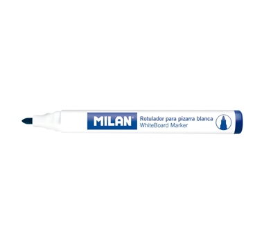 [115939] Milan Rotuladores para pizarra blanca color azul. Borrable en seco.Punta redonda 4,7 mm. Caja de 12 unidades.