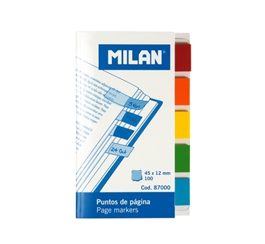 [114802] MILAN MARCADORES DE PÁGINA 100 PUNTOS 45X12MM 5 COLORES TRANSPARENTES