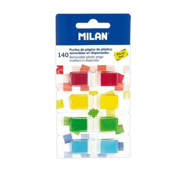 [114726] MILAN MARCADORES DE PÁGINA REMOVIBLES 140 PUNTOS 45X12MM 4 COLORES TRANSPARENTES