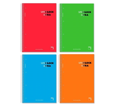 [114629] PACSA CUADERNO SUPERBLOCK EXTRA 120 HOJAS 5X5 + GRECA TAPAS CARTÓN CONTRACOLADA A4 MICROPERFORADO 90GR COLORES SURTIDO -4U-