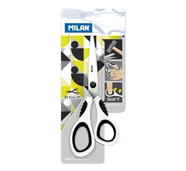 [114563] MILAN TIJERAS OFICINA 20,5CM MANGO DE PLÁSTICO BLISTER BLANCO/NEGRO