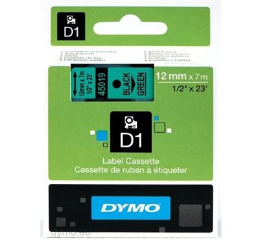 [112252] LABEL CASSETTE DYMO D1 STANDARD 12 MM X 7M BLACK/GREEN (NEGRO/VERDE)