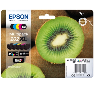 [111914] EPSON MULTIPACK 5 COLORES 202XL CALARIA PREMIUM INK KIWI WORKFORCE SX EPSON