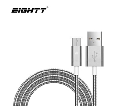 [111895] Eightt - Cable USB a MicroUSB 1.0M - Trenzado de Nylon - Color Plata