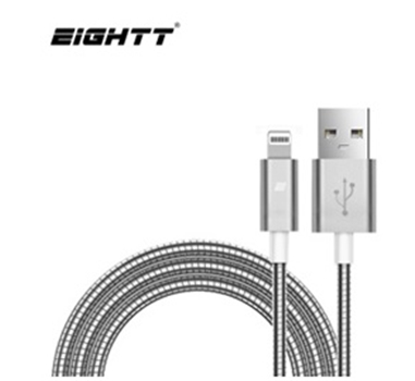 [111892] Eightt - Cable USB a Iphone  Lightning - 1.0M - Trenzado de Nylon - Color Plata