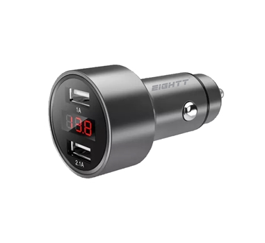 [111889] Eightt - Cargador de coche USB - 2 Puertos 5V - 2.4A 12W - Aluminio