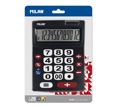 [116965] MILAN CALCULADORA NEGRO EXTRA-GRANDE 12 DIGITOS DUAL BLISTER