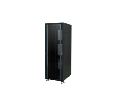 [111755] Armario rack suelo 19" PHASAK-PRO 32U 600x800 negro, 2 bandejas fijas+Ventilación X4-12" + Regleta X6 - Montado (INCLUYE MONTAJE Y PORTES)