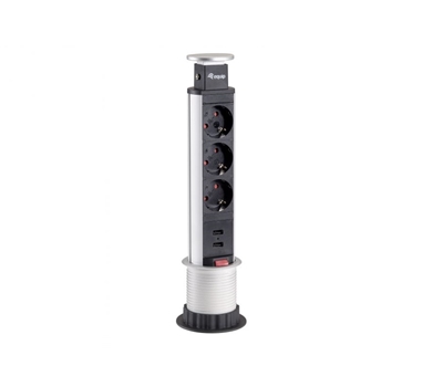 [110198] Equip - Regleta POP-UP Para Mesa - 3 Tomas Schuko + 2USB - Con Interruptor - Diametro 60mm