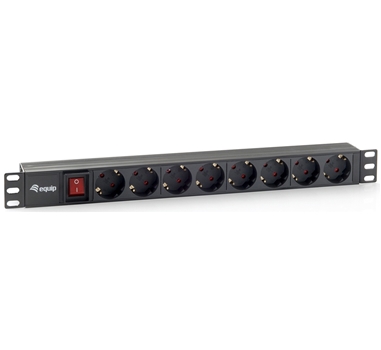 [110196] Equip - Regleta Alimentación Aluminio - Para Rack 19" 1U - 8 Tomas Schuko- 2USB - Con interruptor - Max 4000W - Protec. Sobretensión - Cable 2m - Negro