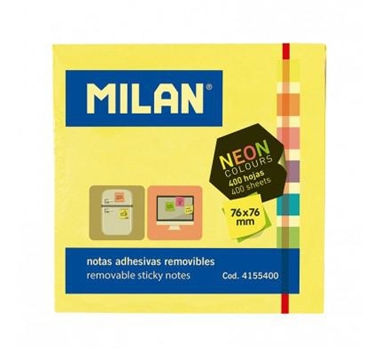 [114731] MILAN BLOC NOTAS ADHESIVAS CUBO 400 NOTAS 76X76 COLORES NEON