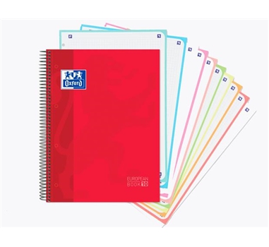 [114719] OXFORD CUADERNO EUROPEANBOOK 10 MICROPERFORADO 150 HOJAS 5X5 TAPAS EXTRADURAS CLASSIC A4+ COLORES -PACK 5U-