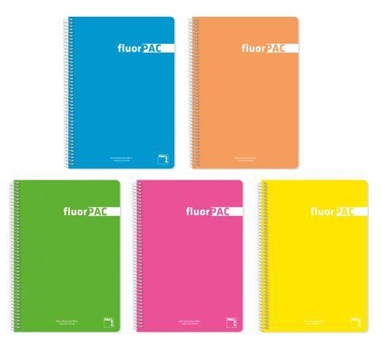 [114650] PACSA CUADERNO FLUORPAC 80 HOJAS 4X4 TAPAS POLIPROPILENO FOLIO 90GR 5 COLORES SURTIDO -5U-
