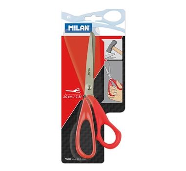 [114565] MILAN TIJERAS OFICINA BASIC 20CM MANGO DE PLÁSTICO BLISTER ROJO