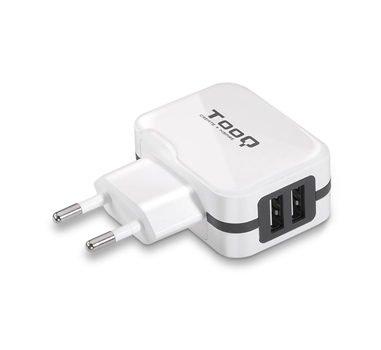 [108408] TooQ - Cargador de pared USB TQWC-1S02 - 2 Tomas - 3,4A (total) - 5V -17W - Control AI-TECH - color BLANCO - Cargador Smartphones, tablets, GPS, consolas, MP3, etc