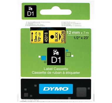 [113047] LABEL CASSETTE DYMO D1 STANDARD 12MM X 7M NEGRO/AMARILLO 45018