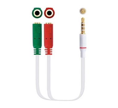 [113044] Nanocable - Cable Adapaptador Jack 3.5 Macho 4 Pines a 2xJack 3.5 Pines Hembra - 20cm - Blanco
