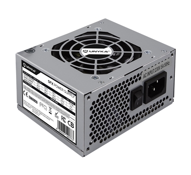 [112236] Fuente Alimentación Unykach SFX mATX (Formato cuadrado) 450W - 1x ventilador 8cm - 24 pins - 2 x SATA - 2 x Molex - 1 x 20+4 pin - 1 x 4 pin 12V - CE - RoHS