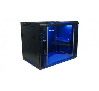 [111715] Armario rack mural PHASAK 15U 600x450 negro + Ventilacion/Luz Azul