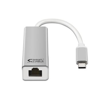 [110327] Nanocable - Tarjeta de red Ethernet Gigabit 10/100/1000 - Conexión USB-C/M a RJ45/H - 15CM - Blanco