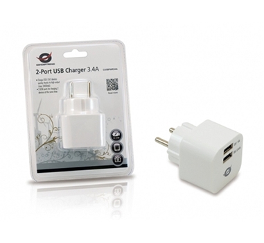 [110304] Conceptronic - Cargador de pared 5V USB 2xUSB Max 3.4A - 1x1A + 1x2.4A