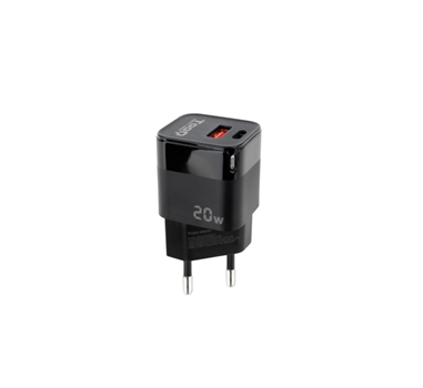 [130766] CARGADOR PARED USB-C/PD + USB-A/QC 20W NEGRO