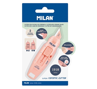 [125194] MILAN CUTTER STICK CON HOJA CERÁMICA 2 POSICIONES REEMPLAZABLE ROSA -BLISTER