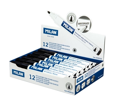 [122882] MILAN ROTULADOR PIZARRA BLANCA NEGRO - PUNTA REDONDA 3.7MM - 12 UNIDADES