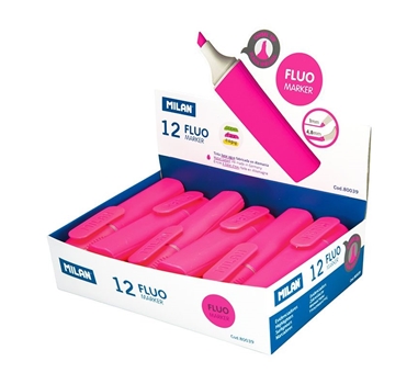[122878] MILAN MARCADOR FLUORESCENTE FLUO ROSA PUNTA BISELADA - EXPOSITOR 12U