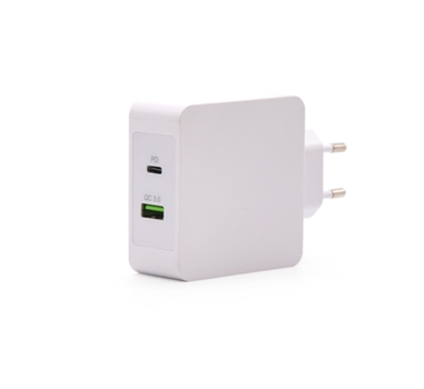 [122607] TooQ Cargador de Pared doble puerto USB-C PD + USB A QC3.0, 48W