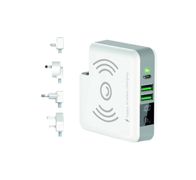 [121517] Supercargador 240V 2xUSB(2.4A) + 1xUSB C (2.4A)+ wireless 5W + Powerbank 6700mAh