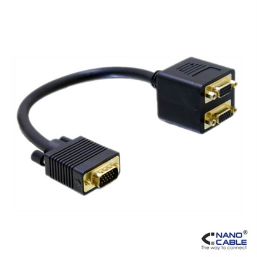 [105106] Nanocable - Cable BIFURCADOR SVGA (3C+9) - cable 20cm - conexión HDB15/M-2xHDB15/H - Contactos ORO - para duplicar señal VGA