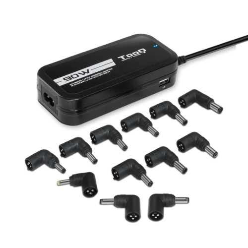 [105174] TooQ - Cargador universal para portátil AUTOMATICO TQLC-90BS02AT - Potencia 90W -  2xUSB - 12 conectores - Voltaje 12V-20V