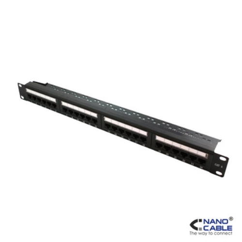 [105145] Nanocable - Panel de parcheo (Patch pannel) de 24 puertos RJ45 CAT.6 UTP, 19" 1U DUAL IDC - color NEGRO - Hembras incluidas