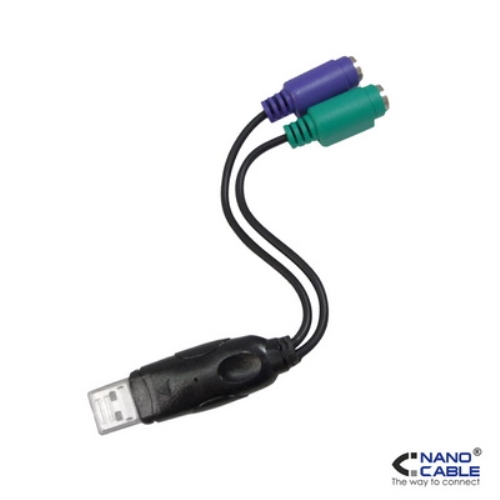 [106061] Nanocable - Conversor de USB a PS2 - 2x PS2 hembra - 1x USB A macho - 15 cm