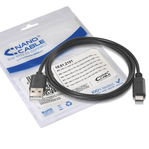 [107829] Nanocable - Cable USB 2.0 3A Tipo USB-C/M-A/M 1M Negro