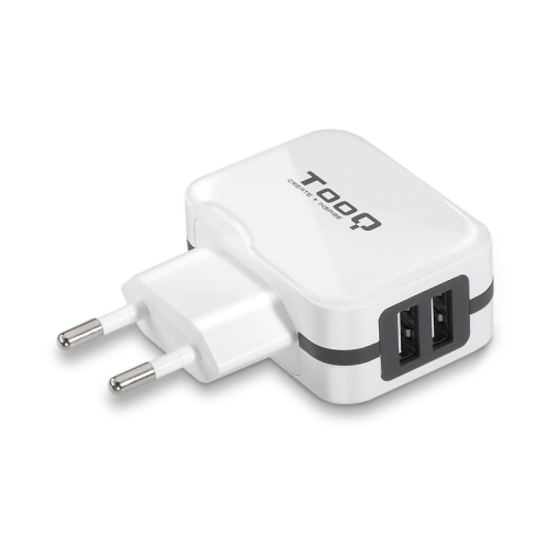 [108408] TooQ - Cargador de pared USB TQWC-1S02 - 2 Tomas - 3,4A (total) - 5V -17W - Control AI-TECH - color BLANCO - Cargador Smartphones, tablets, GPS, consolas, MP3, etc