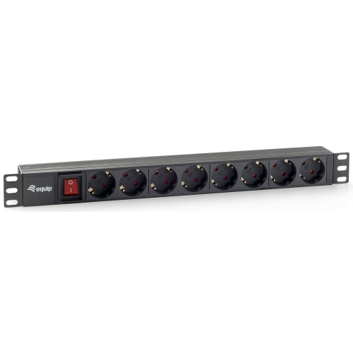 [110196] Equip - Regleta Alimentación Aluminio - Para Rack 19" 1U - 8 Tomas Schuko- 2USB - Con interruptor - Max 4000W - Protec. Sobretensión - Cable 2m - Negro