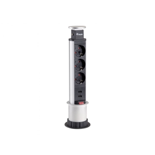 [110198] Equip - Regleta POP-UP Para Mesa - 3 Tomas Schuko + 2USB - Con Interruptor - Diametro 60mm