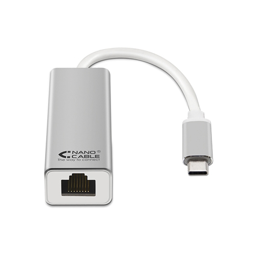 [110327] Nanocable - Tarjeta de red Ethernet Gigabit 10/100/1000 - Conexión USB-C/M a RJ45/H - 15CM - Blanco
