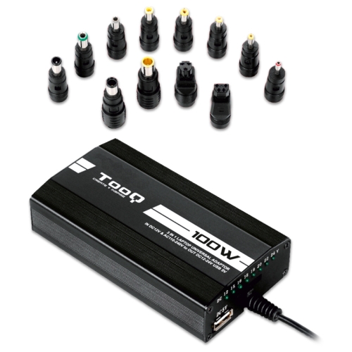 [111060] TooQ - Cargador de portatil universal TQLC-100BS01M - 100W - 3en1 - 1xUSB - 12 Conectores - Selector manual 12-24v