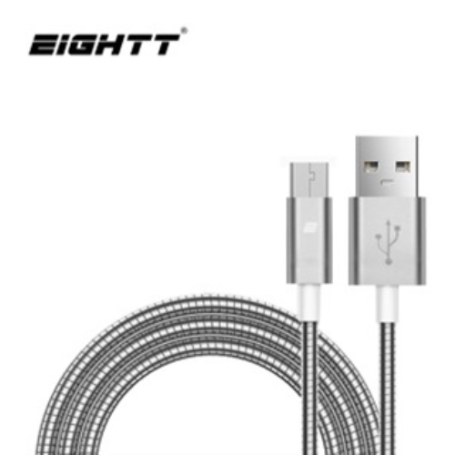 [111895] Eightt - Cable USB a MicroUSB 1.0M - Trenzado de Nylon - Color Plata